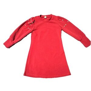 Girl’s Sz 7 Long Puff Sleeve Round Neck Dress With Pearl Details Textured Fancy